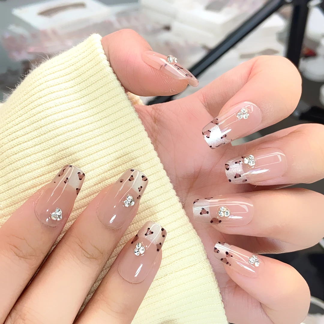 713-豹纹法式猫眼穿戴美甲30片中长款时尚百搭显白成品假指甲贴片