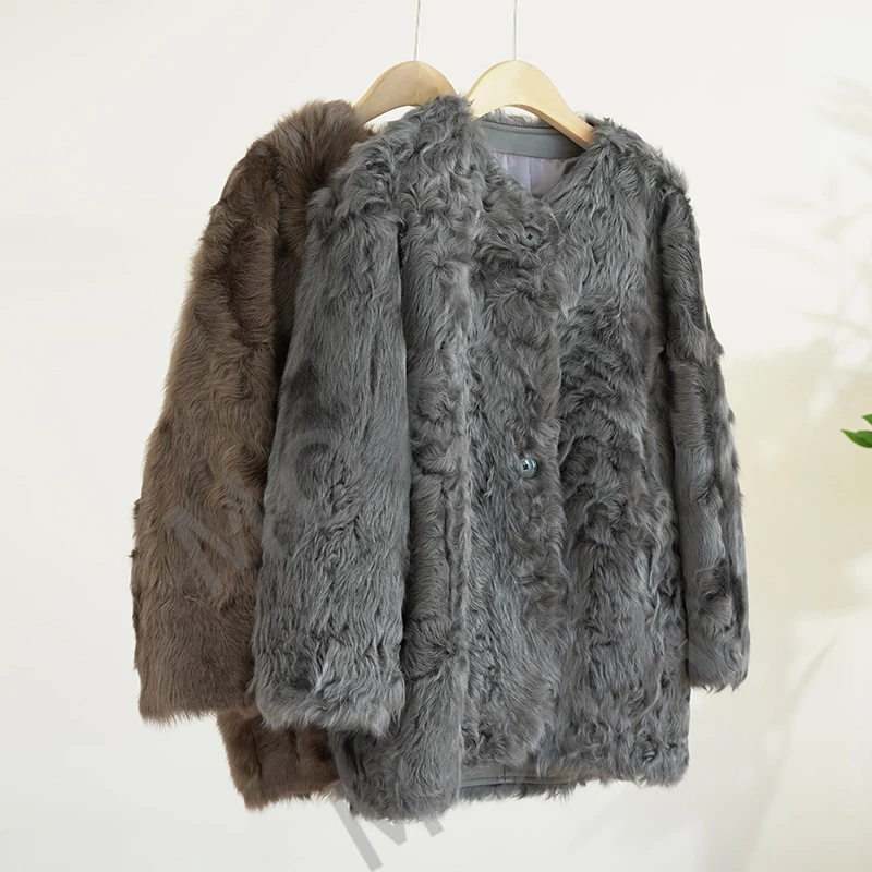 高端皮毛一体 轻奢小湖羊圆领皮草外套（241639）2372