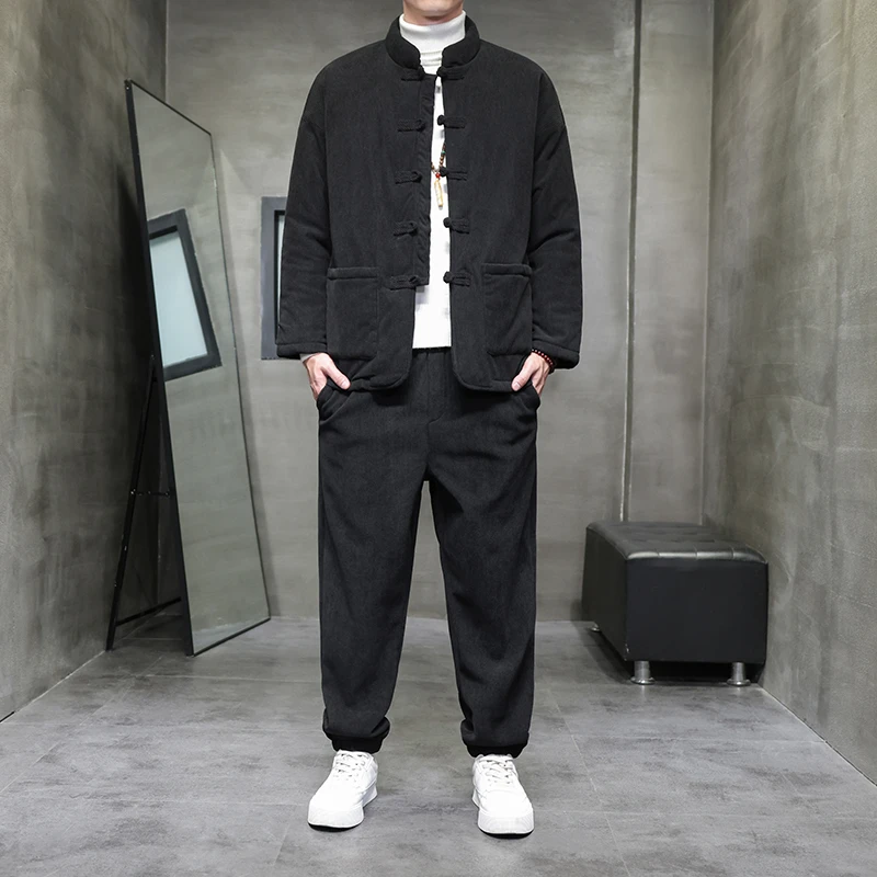 冬季男士中国风棉衣套装中式复古唐装加厚大码保暖外套青年两件套