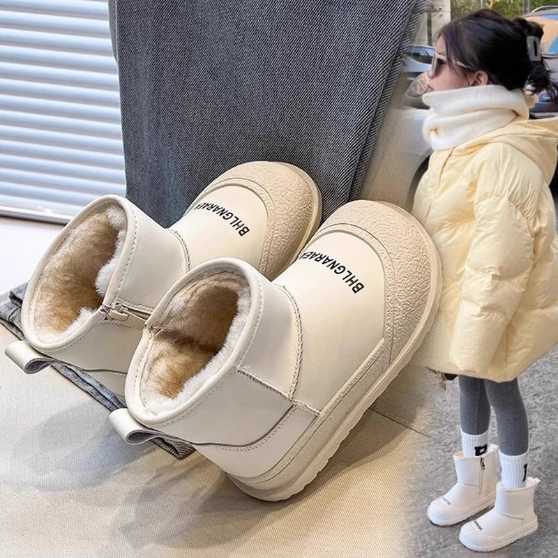 女童雪地靴2023新款冬季加绒皮毛一体儿童棉鞋女宝短靴鞋子