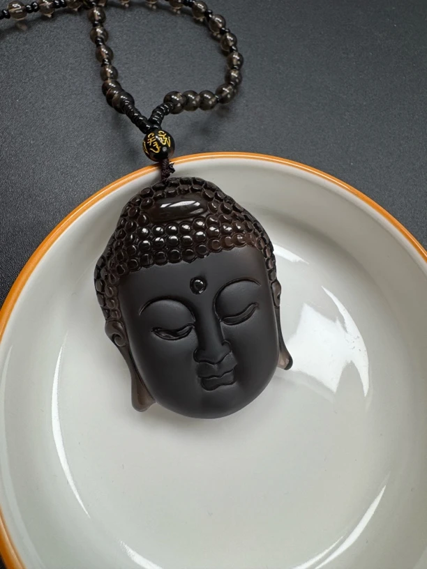 黑曜石佛头挂件毛衣链