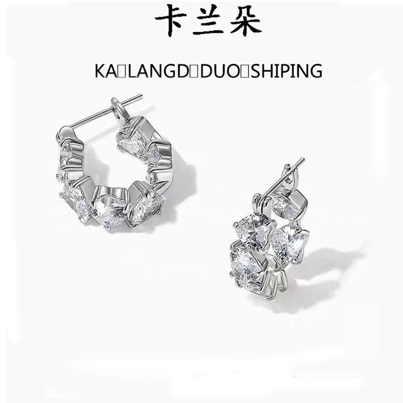 铜合金合成锆石耳饰 卡兰朵 甜酷宝石爱心个性耳环简约耳饰精致女