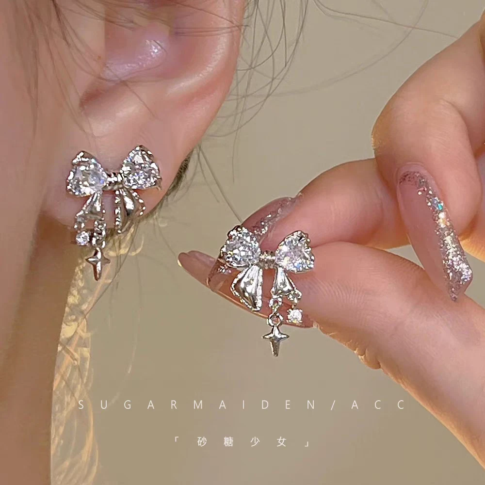 铜合金耳饰 超精致蝴蝶结耳钉女小众春夏高级感耳饰耳夹