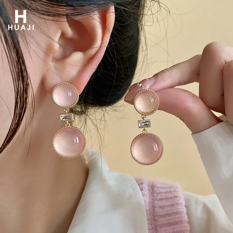 铁合金仿水晶耳饰 几何圆形猫眼耳环女甜美小清新耳饰气质耳坠