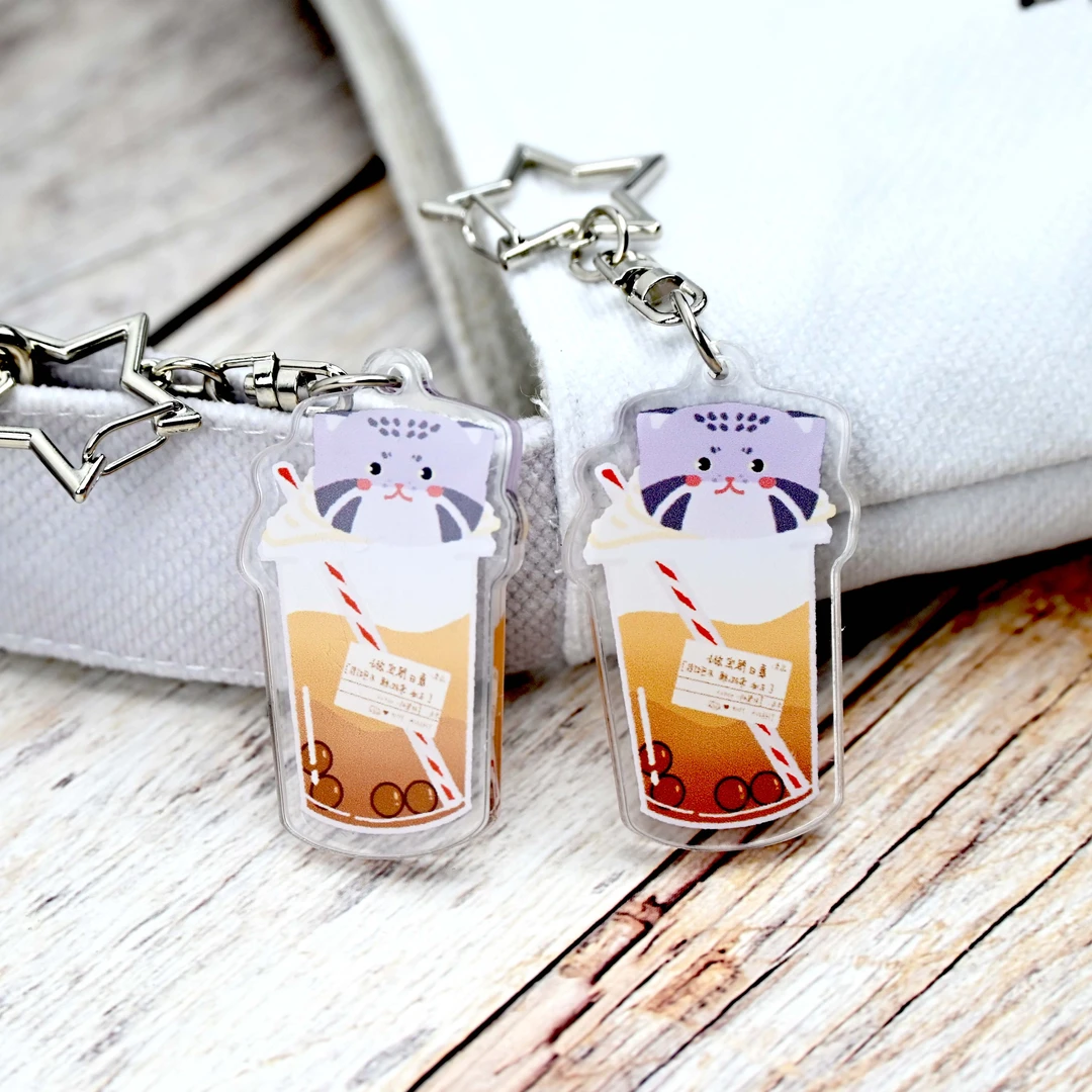 兔狲奶茶手绘亚克力包包钥匙链挂饰