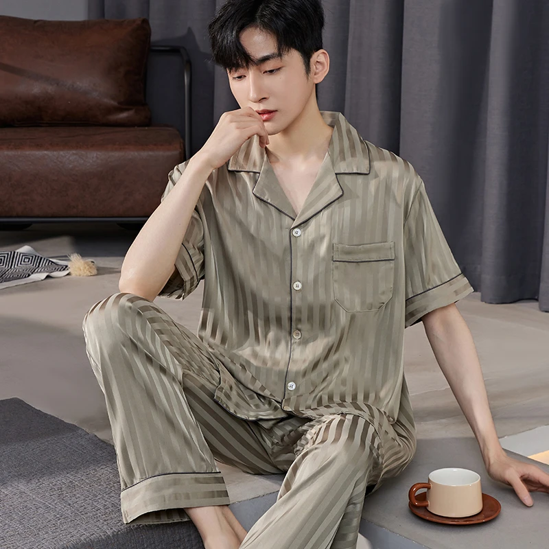 睡衣男士短袖冰丝2025新款夏天家居服春秋款薄款透气长裤男款套装