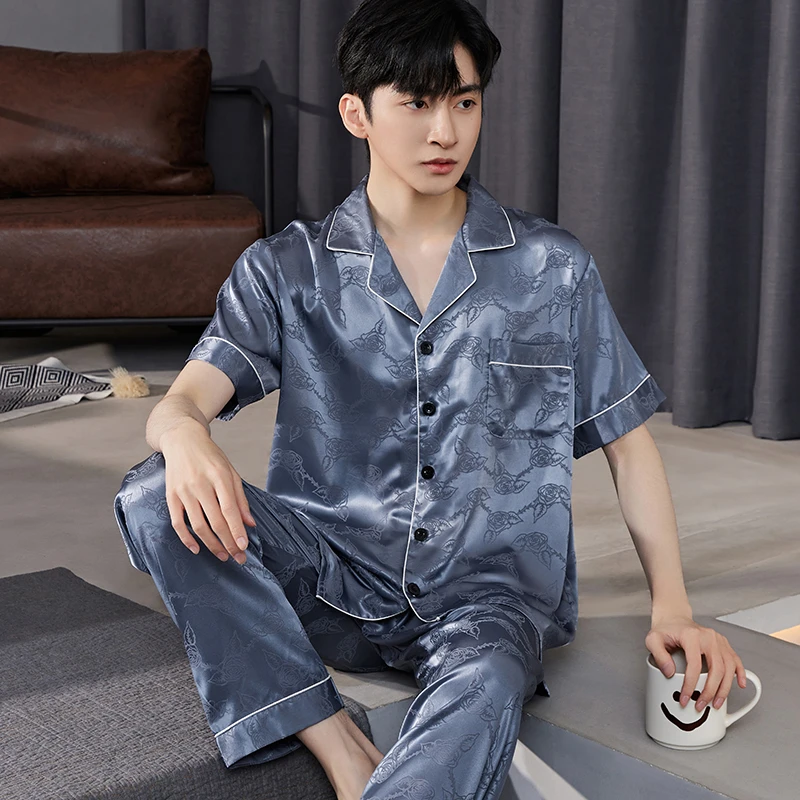 睡衣男士夏款冰丝2025新款家居服春秋款薄款透气夏天短袖男款套装