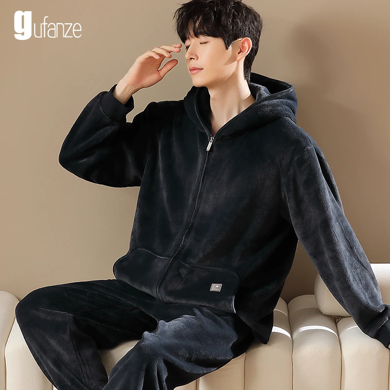 男士睡衣男秋冬款珊瑚绒冬季加厚加绒法兰绒新款可外穿家居服套装