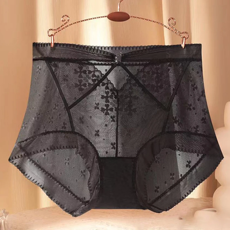 时尚网纱高腰大码性感蕾丝内裤女士加肥加大胖mm200斤镂空柔软弹