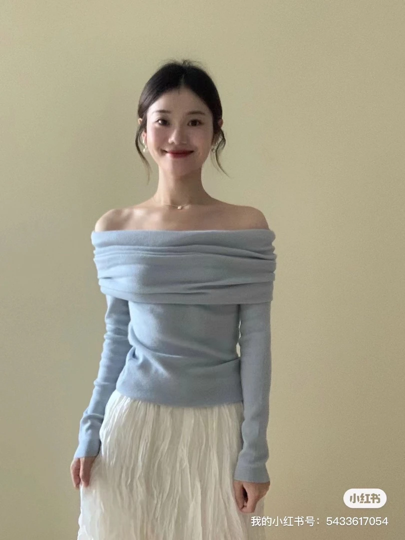 又甜又辣法式别致绝美一字肩打底针织衫女秋冬内搭毛衣高级感上衣