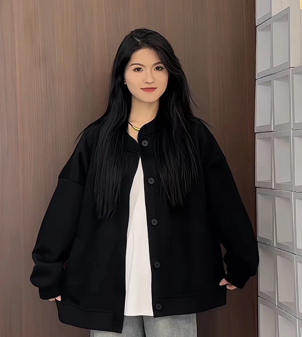 韩版慵懒排扣棒球服卫衣外套581一均码