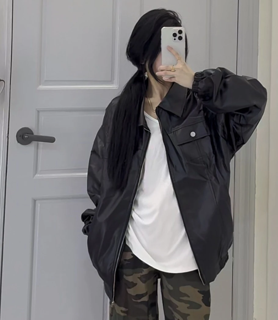 港风pu皮机车外套404一