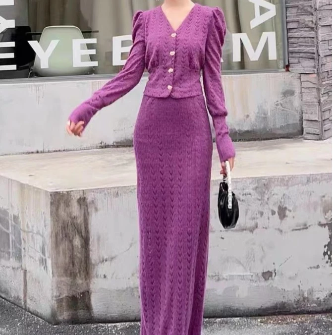 高级感时尚套装秋冬款蕾丝短款小外套+高腰半身裙2513