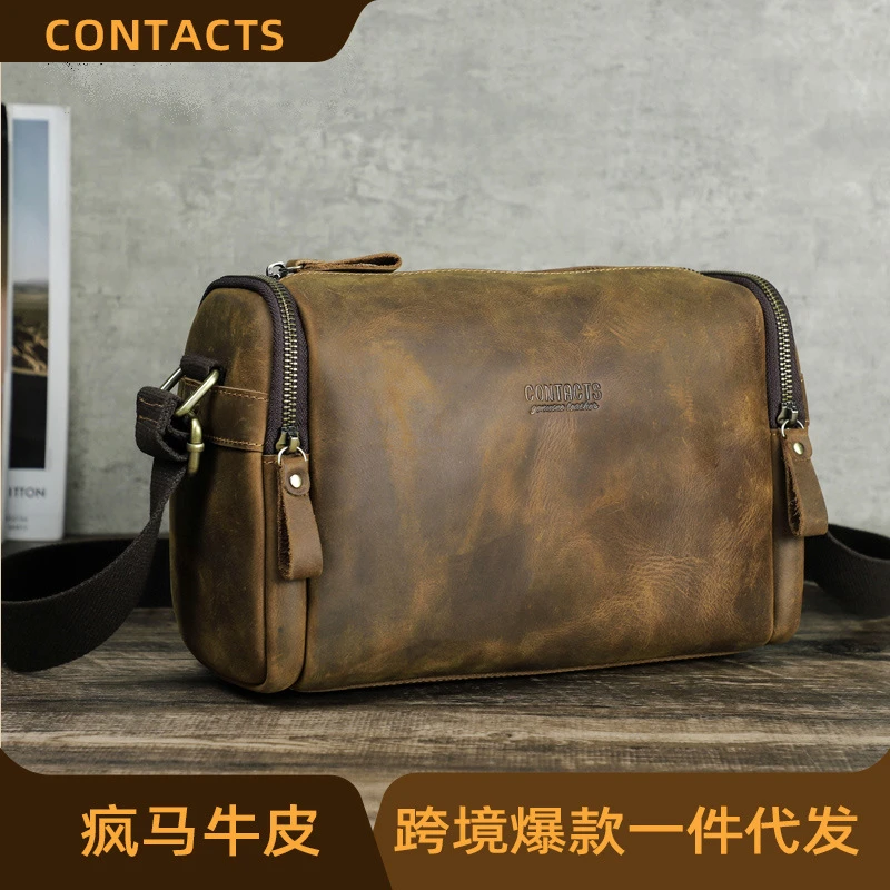 复古肩包潮流男士斜挎包男士包复古邮差包单肩包休闲多功能真皮