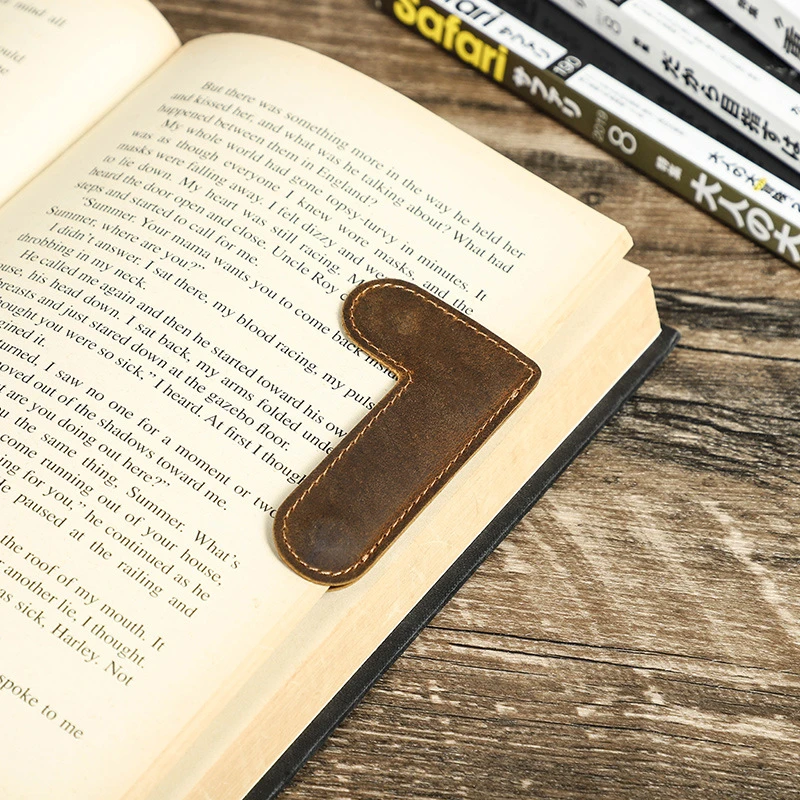 疯马皮书签手工制作磁吸书页固定便捷式书夹子真皮牛皮