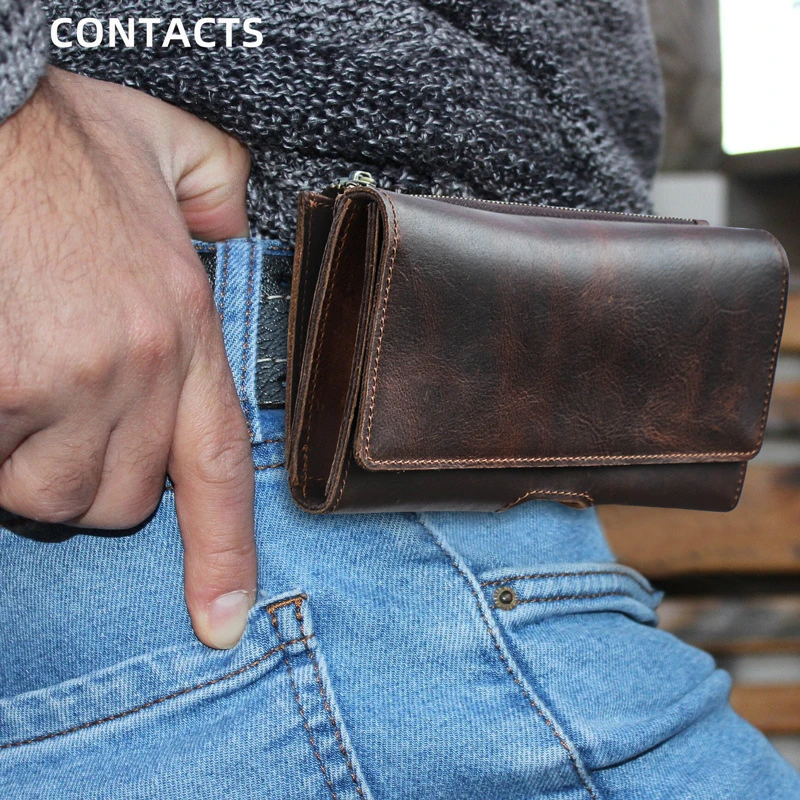 黑天使复古疯马牛皮多功能手机腰包可放大屏手机卡位男士腰包真皮