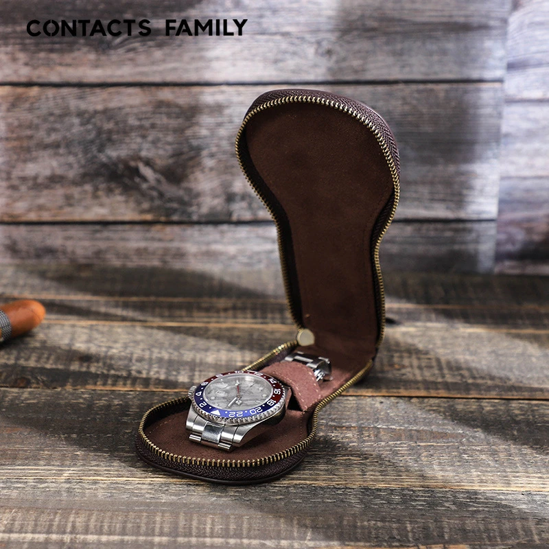 首饰盒/箱 疯马皮手表收纳盒手工制作复古创意真皮高档拉链手表盒