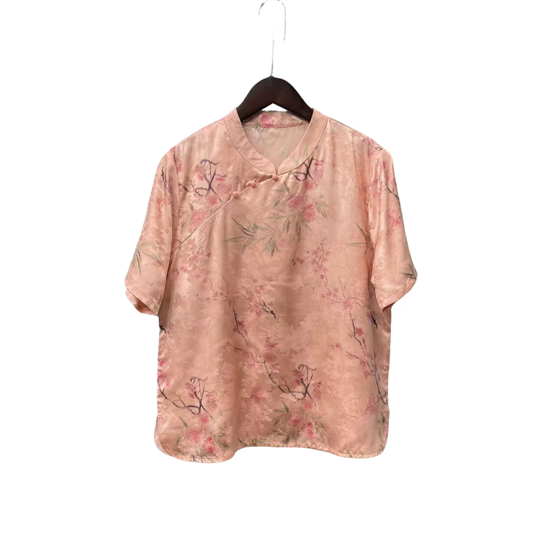 【虞熙阁】夏季新款新中式国风宽松桃花斜襟气质减龄上衣小衫