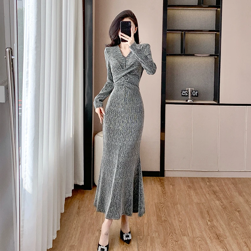 法式新款名媛女神范波点设计纯欲慵懒风女装聚会修身晚礼酷飒风