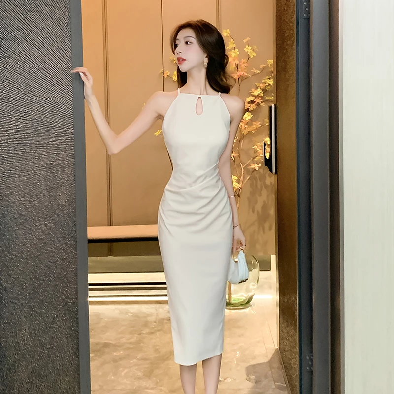 夏季新中式连衣裙女款气质服装女款衣服包臀名媛吊带中式女装黑色