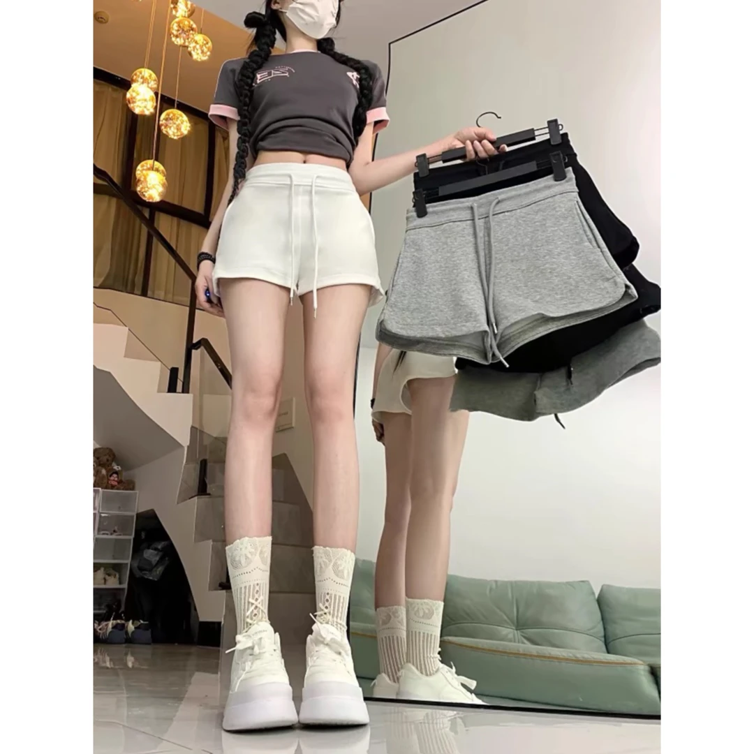 美式休闲短裤女夏新款显瘦抽绳运动热裤