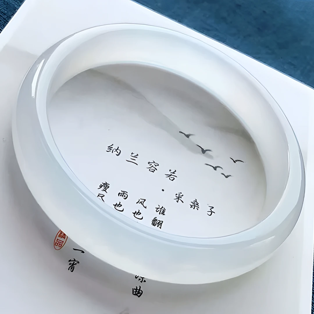 石英质玉手镯天山冰翠精美冰透白月光玉镯女士白色手镯子高冰气质