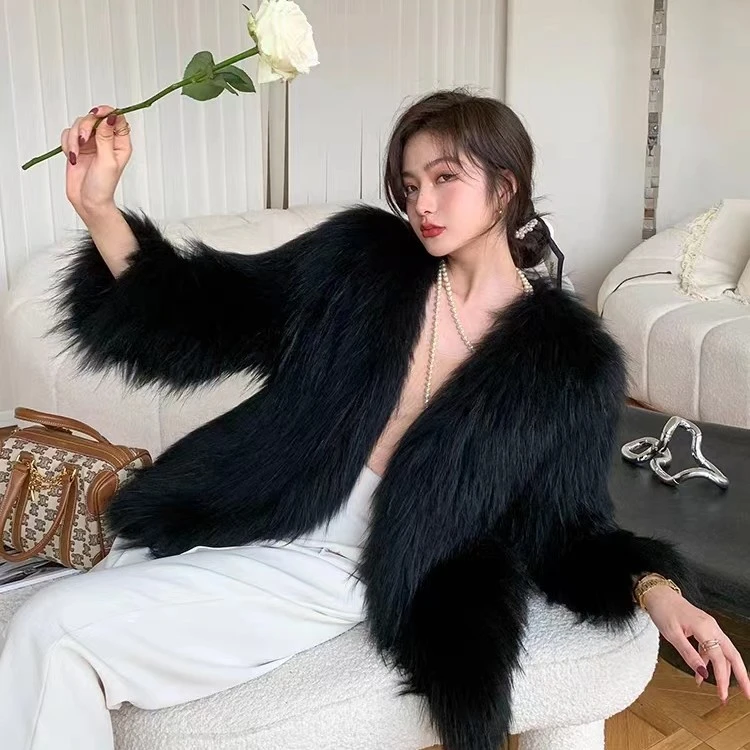 外套女款爆款2024新款升级加密北美洲貉子毛双面编织时尚百搭显瘦