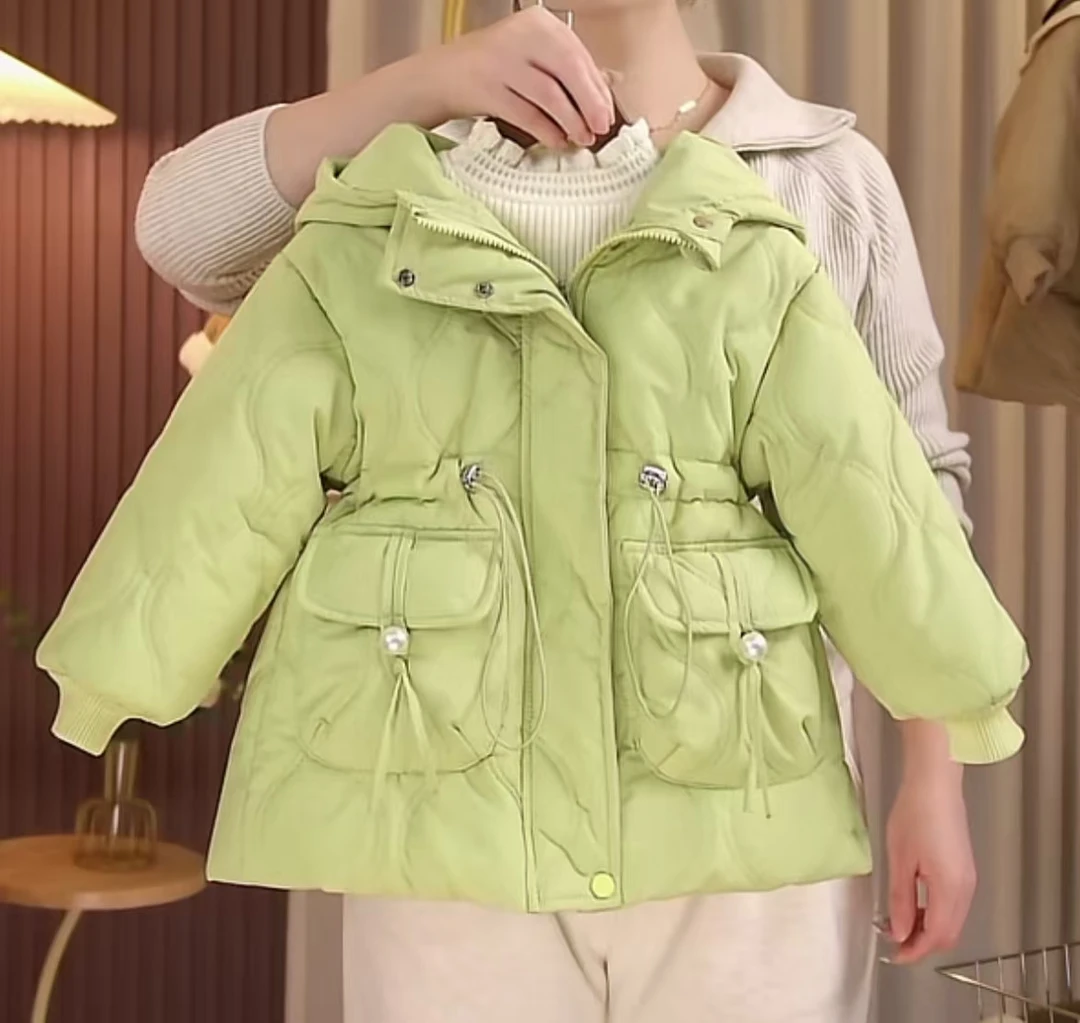 女童棉衣派克服2024冬季新款一体棉加绒加厚中长款洋气韩版外套