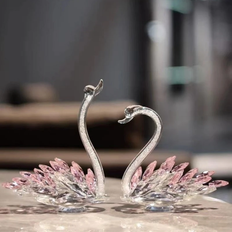 【初鑫】粉色水晶天鹅玄关电视柜酒柜家居装饰品摆件