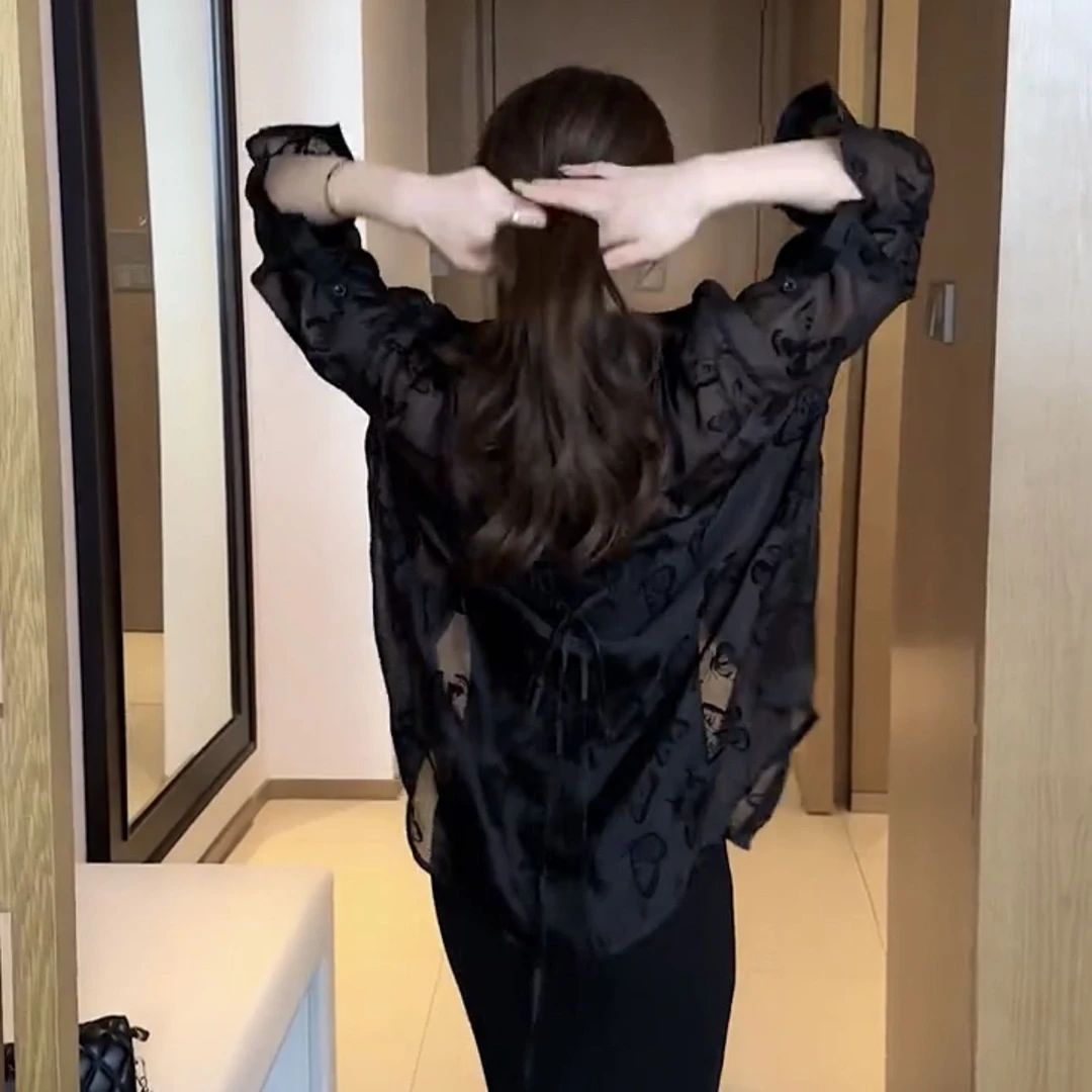 2025夏装新款时尚气质洋气设计感外披黑色薄款韩版显瘦长袖防晒衫