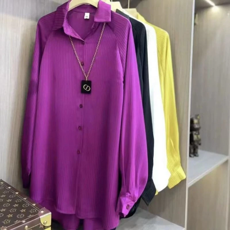 2025年春夏新款时尚衬衫女外穿长袖开衫宽松大码衬衣显瘦遮肉上衣