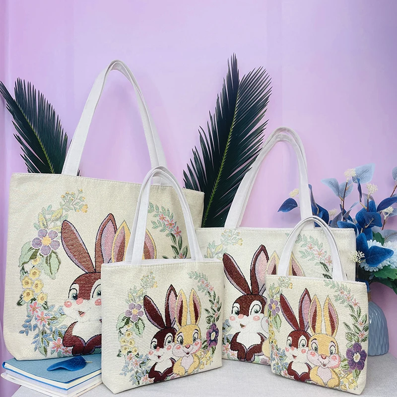 W9新款帆布包包女手提包单肩包托特包提花刺绣时尚百搭休闲