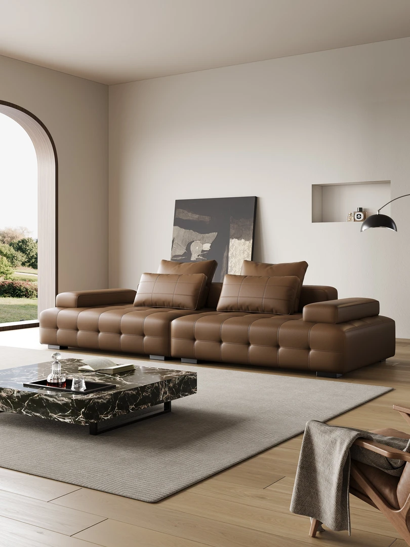 落地皮艺轻奢劳伦斯真皮沙发头层牛皮组合大户型客厅别墅模块设计
