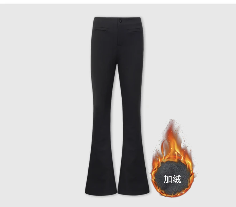 加绒高腰高级感气质百搭显高黑色超模微喇叭设计显瘦翘臀西装裤子