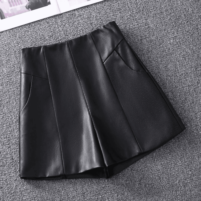 高腰字皮裤短裤女新款秋冬时尚百搭阔腿裤显瘦外穿靴裤子