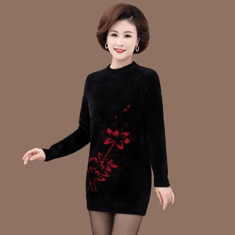 秋冬妈妈装洋气水貂绒毛衣中长款百搭加厚打底衫中年女显瘦包臀裙