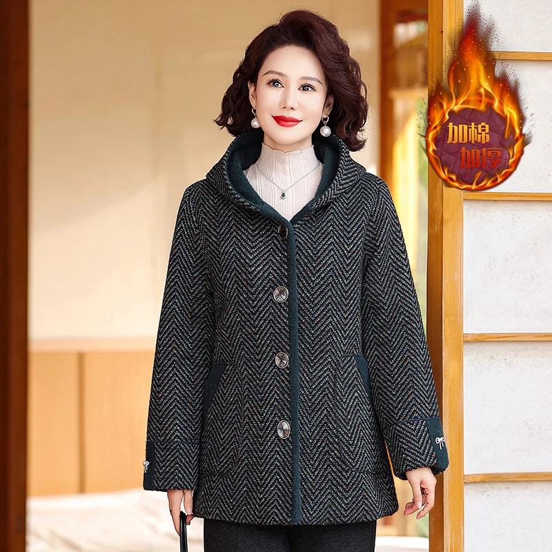 中老年妈妈秋冬装外套高贵水貂绒棉衣奶奶装新款大码加厚毛呢大衣
