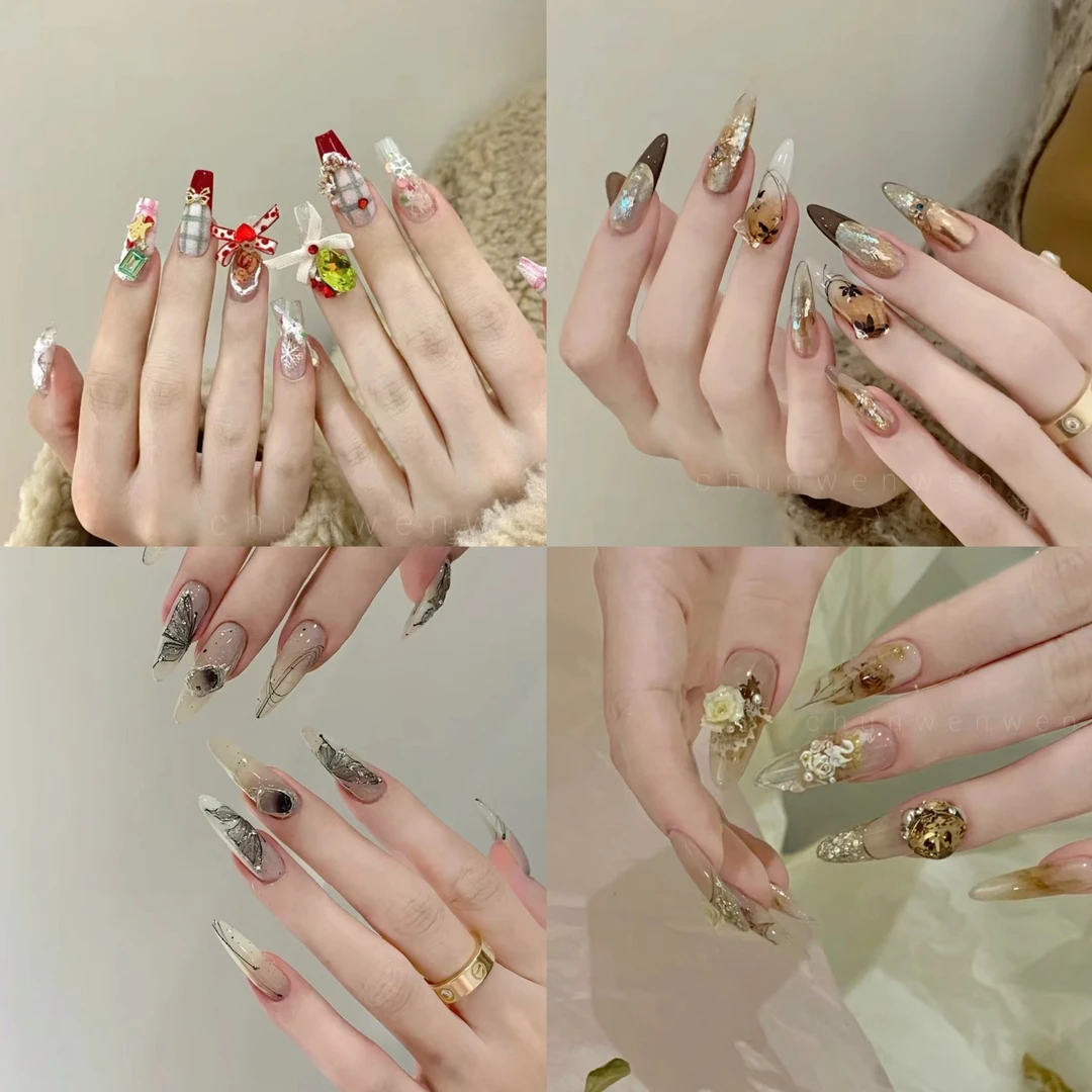 【29.9拍这里】纯手工穿戴甲纯欲秋冬蝴蝶贴钻穿戴甲