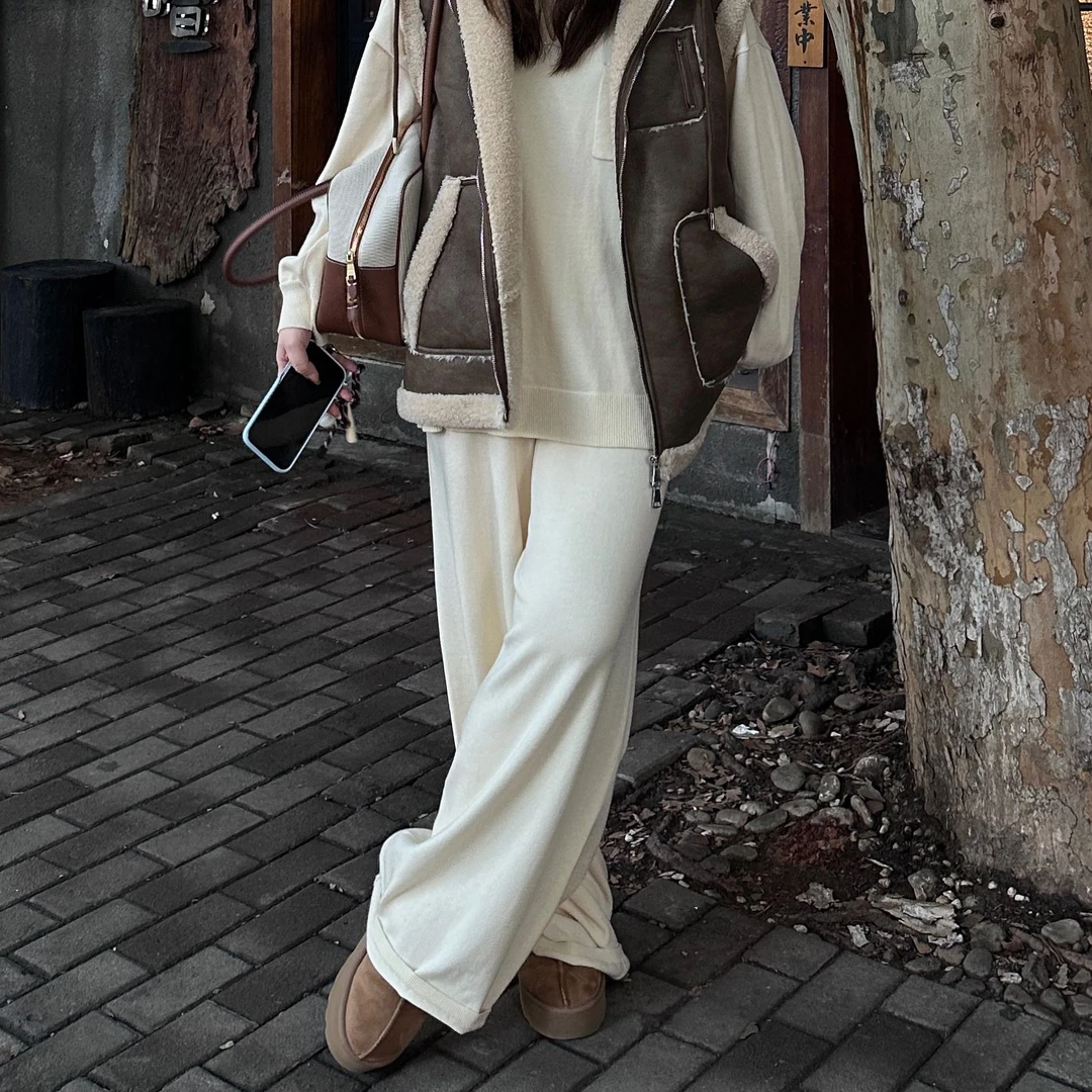 晶咕软软【北半球-裤子】休闲百搭潮流松紧高腰宽松垂感阔腿裤