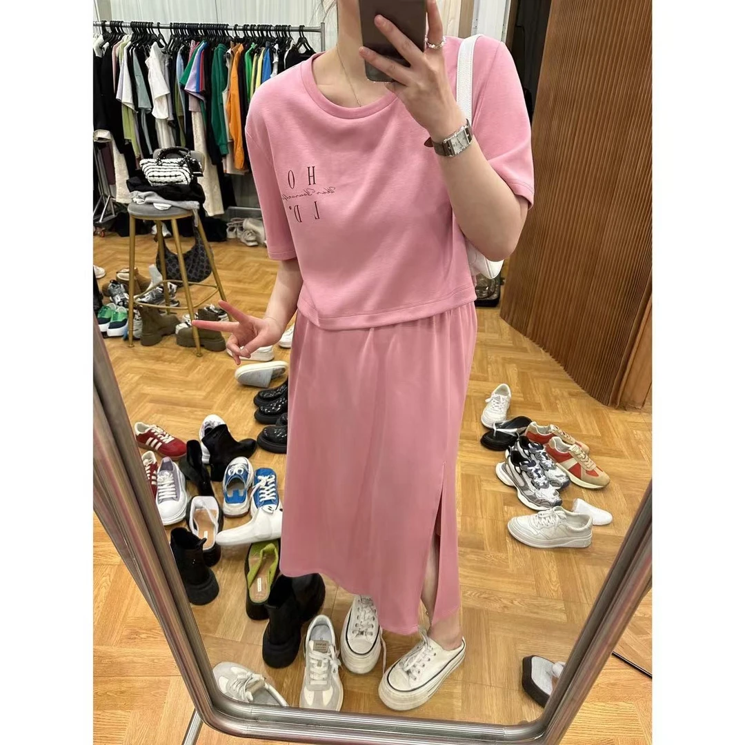 晶咕晶咕「大城小爱」空气感宽松休闲抽绳上衣+侧开叉半身裙套装