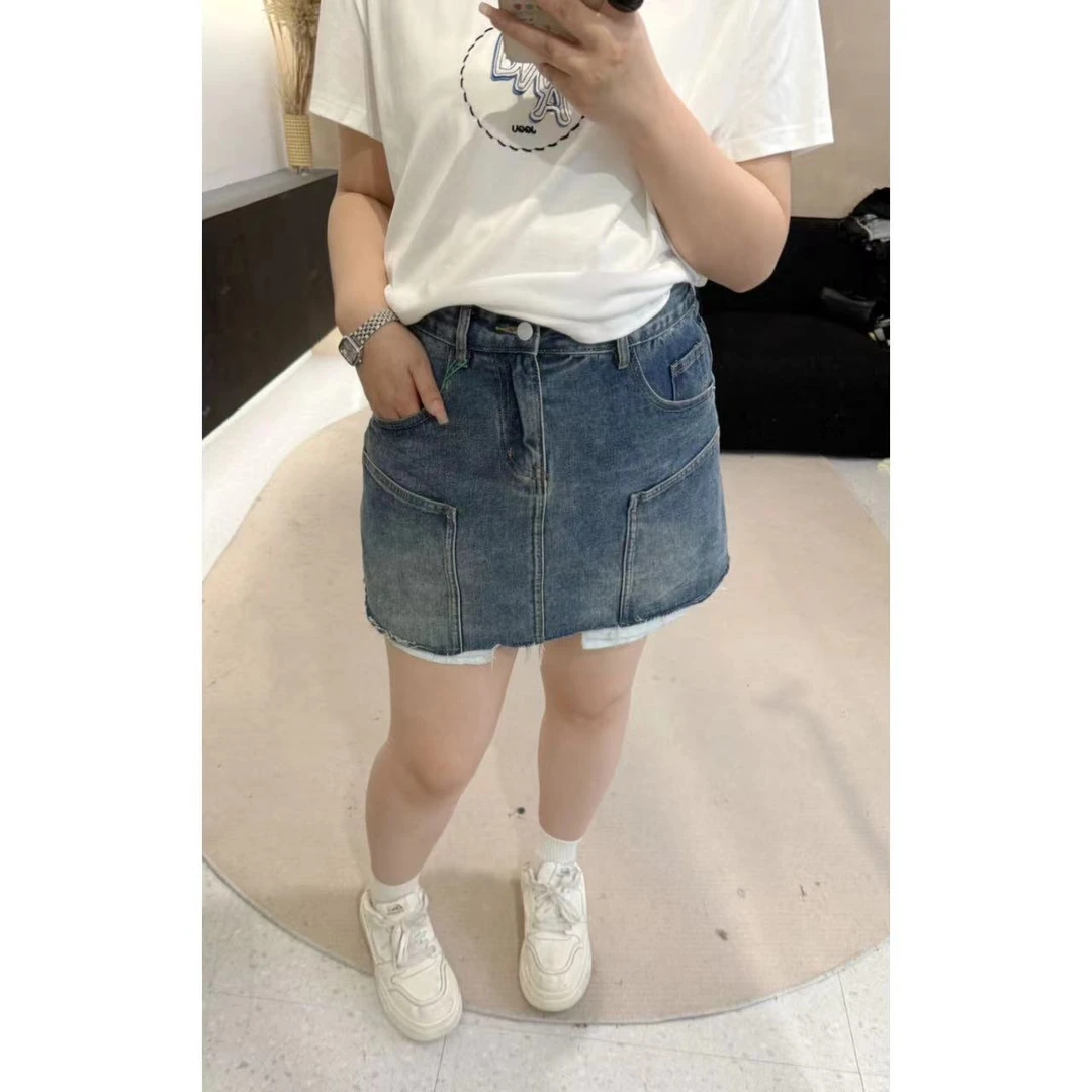 晶咕【时尚千禧】高腰复古口袋拼接牛仔短裙洋气夏季薄款A字