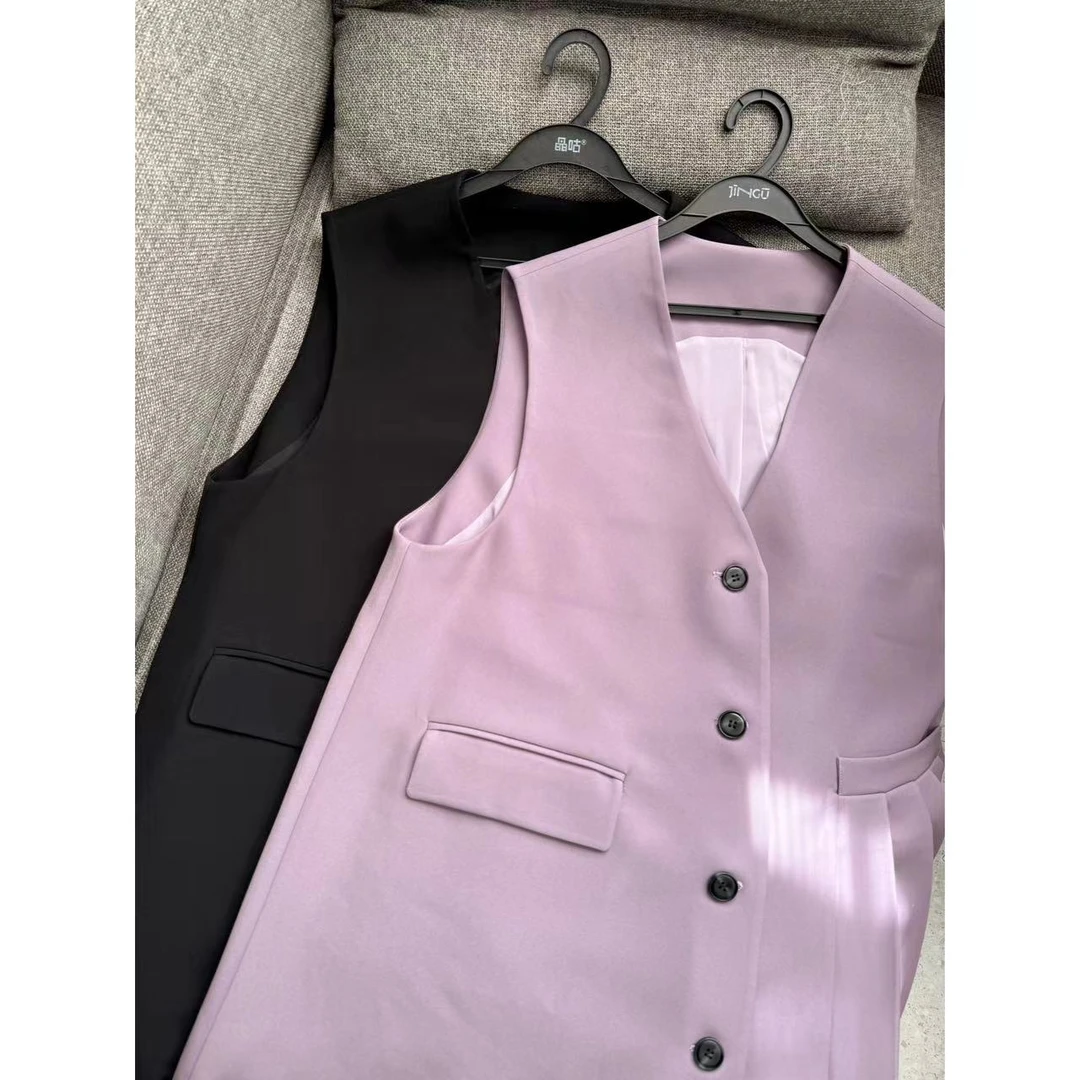 晶咕【时尚王者-马甲裙】单排扣V领无袖马甲裙设计款遮肉气质法