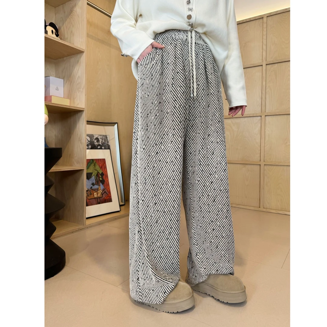 晶咕【比例玩家！】全松紧高腰斜纹亮丝抽绳阔腿休闲裤