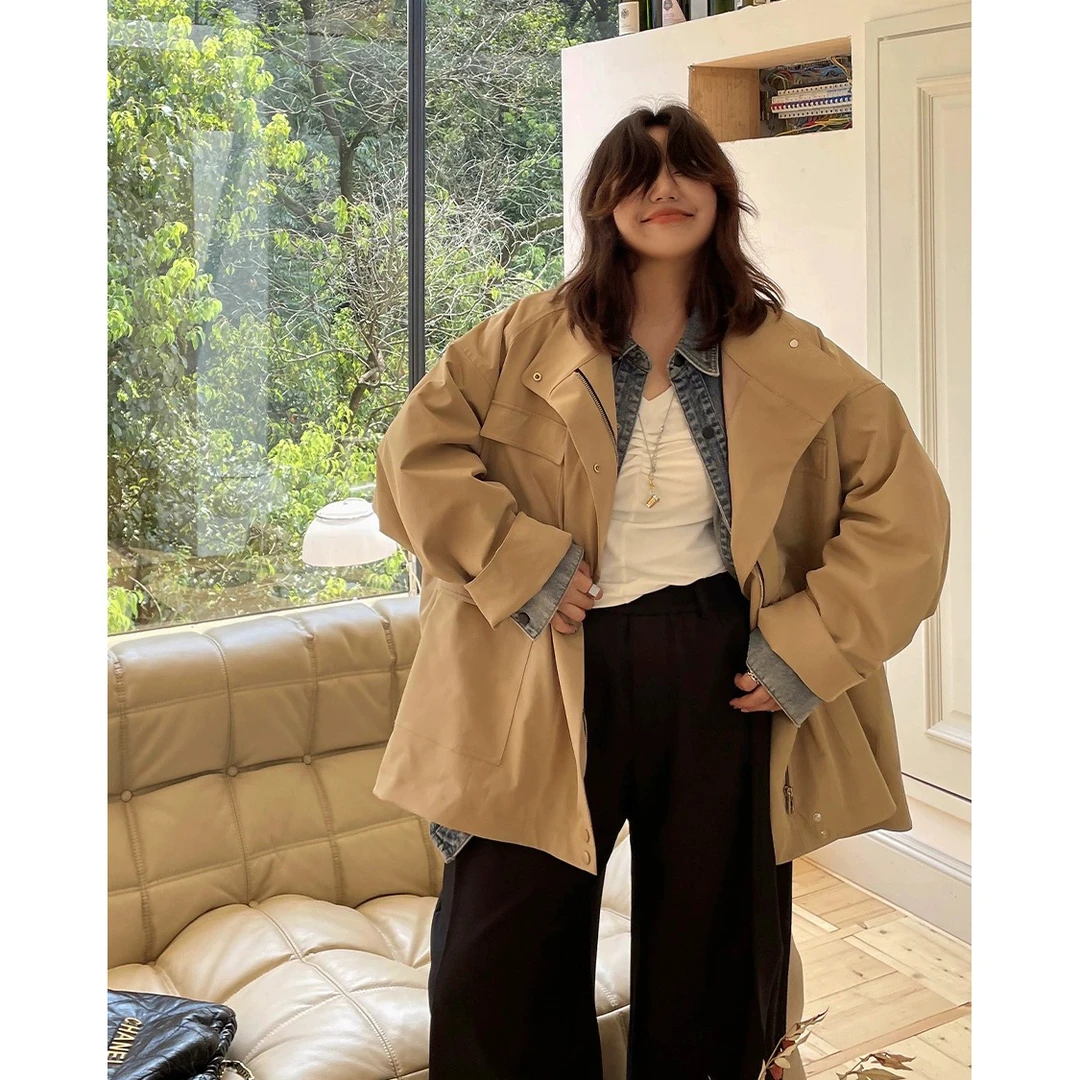 晶咕白标~旧街区特工~大口袋立领风衣外套女秋季百搭宽松韩版上衣