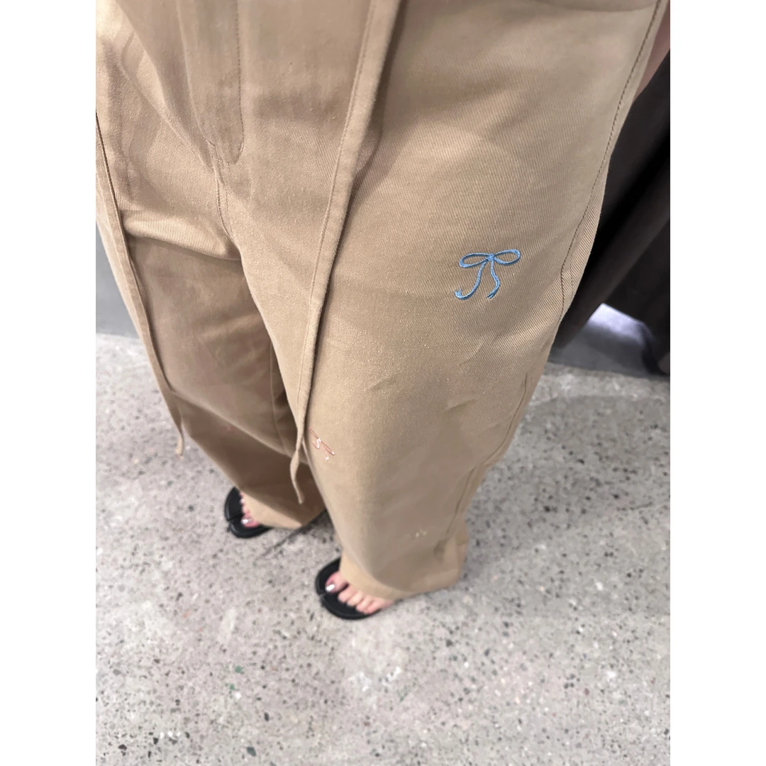 晶咕【蝴蝶工装】美式复古百搭薄款宽松蝴蝶刺绣直筒工装裤