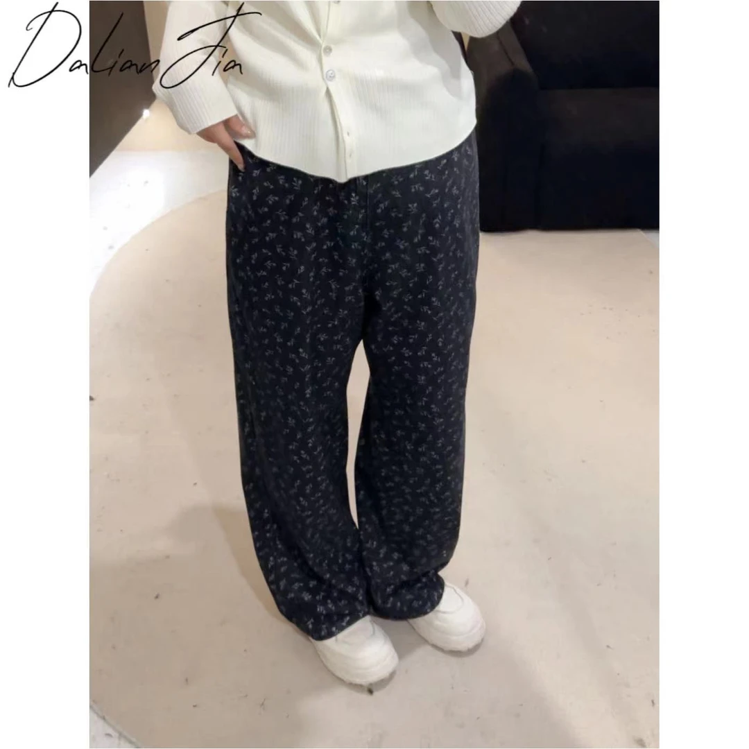 晶咕【私藏穿搭】韩系慵懒风碎花休闲裤显瘦高腰宽松百搭秋季