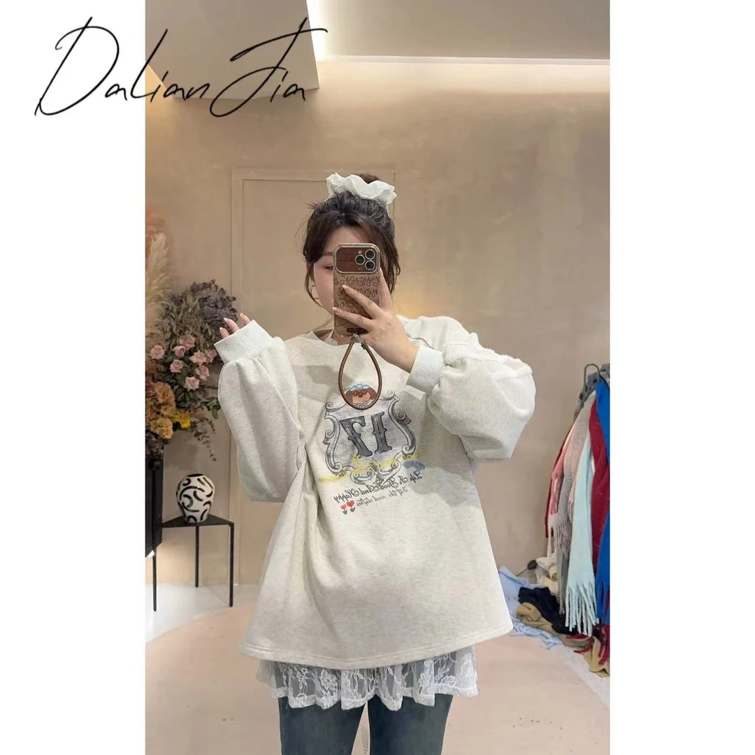 晶咕【休闲特调】美式复古运动风圆领上衣长袖休闲藏青色宽松