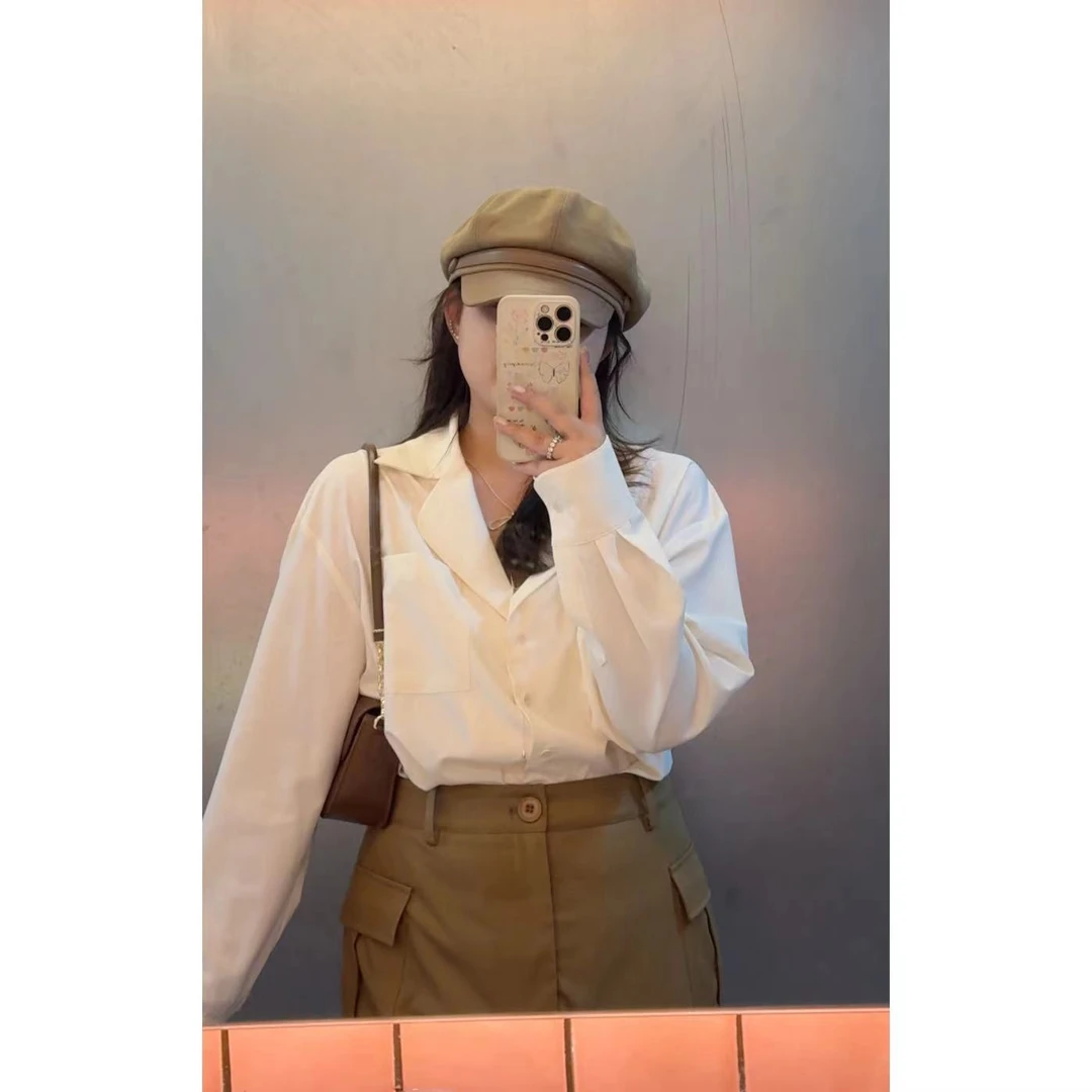 晶咕佳佳【伯尼尔香槟-衬衫】气质百搭衬衫领长袖衬衫纯色小设计