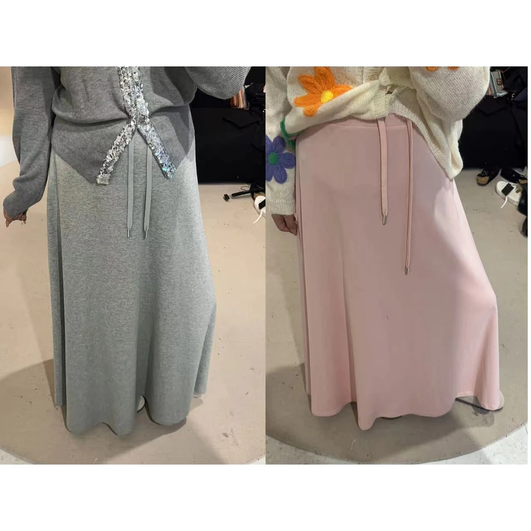 晶咕佳佳【闲暇时光】原创基础纯色抽绳A字中长款伞裙显瘦气质高腰