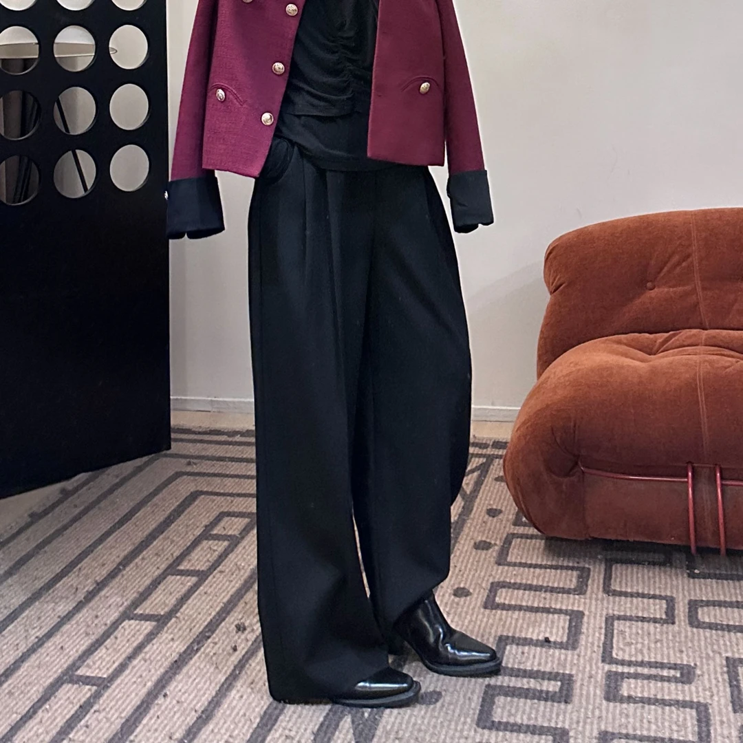 晶咕【零压力裤】后松紧宽松坠感时尚秋季设计感西装阔腿裤